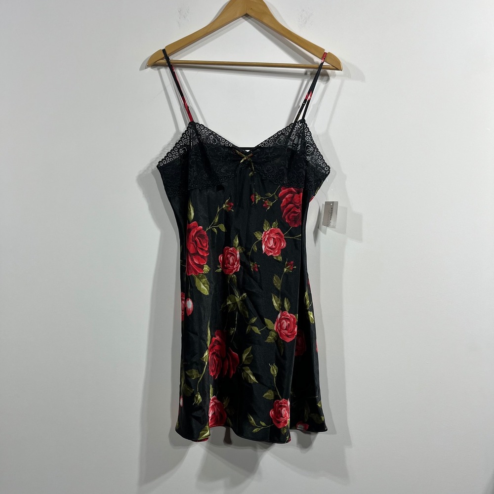 MorganTaylor Fairy Grunge Floral Satin Lace Babydoll Slip Dress Large Whimsigoth